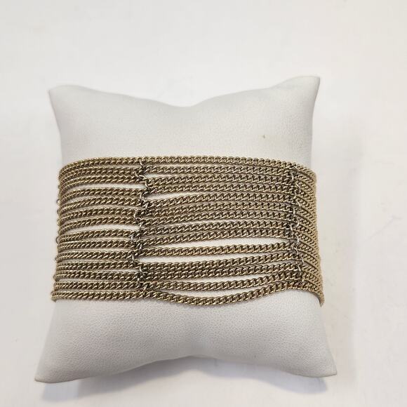 Talbots Gold Tone Multi Chain Statement Bracelet Toggle Clasp Wide Dainty Chains - Picture 1 of 5